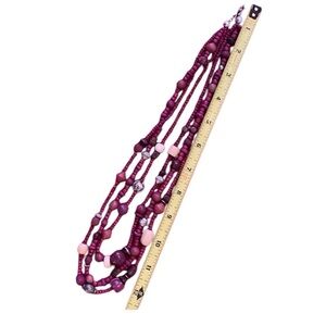 Vintage 3 strand purple cream and silver beaded  necklace EVC